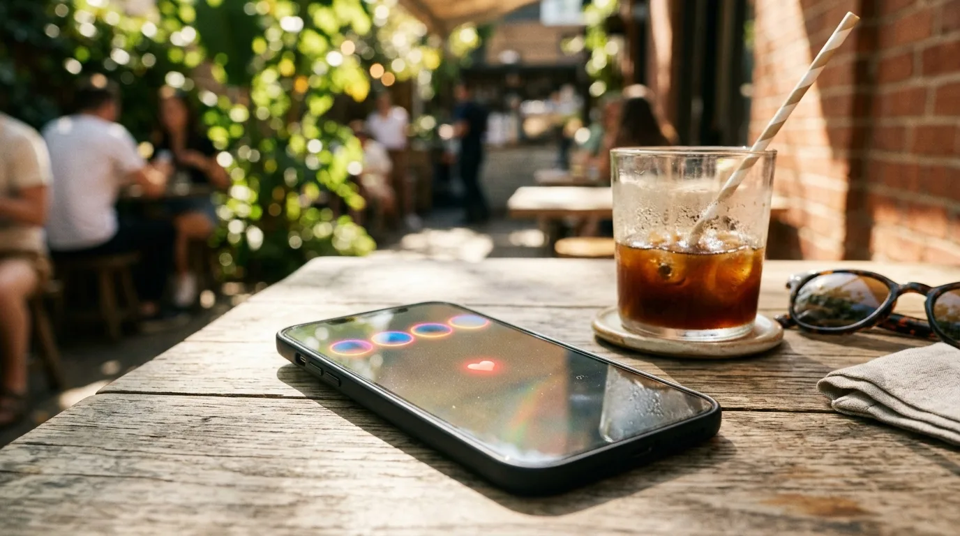 Hand hält Smartphone mit Instagram-Story-Ansicht — Symbolbild für stilles Online-Beobachten