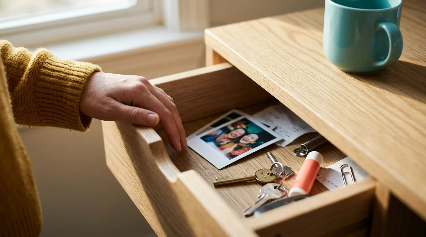 Frau steht allein vor einem geschlossenen Wohnungseingang, gedämpftes Licht — Symbolbild für Pocketing