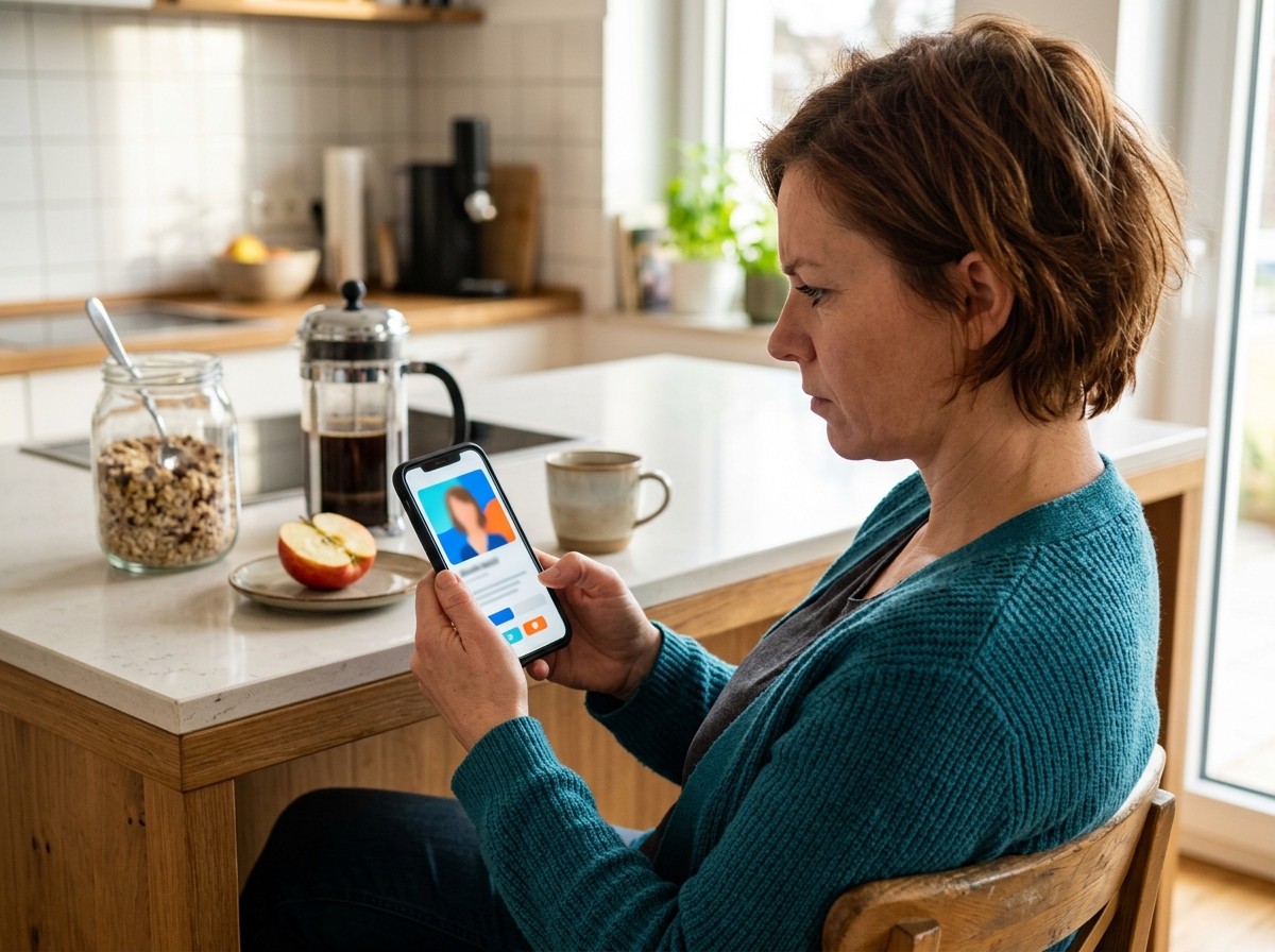Smartphone zeigt das makellose Profilbild eines angeblichen Online-Partners