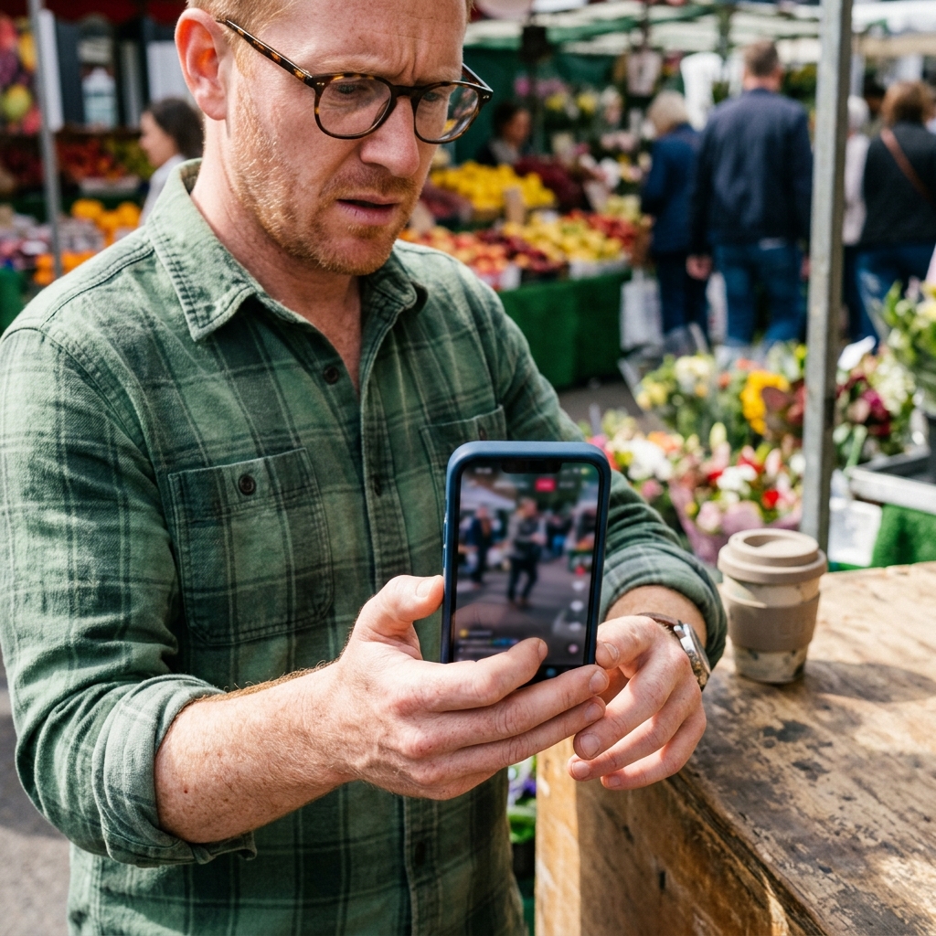 Smartphone mit verschwommenem Social-Media-Feed auf einem Holztisch – TikTok und Beziehungen im Fokus einer neuen Studie